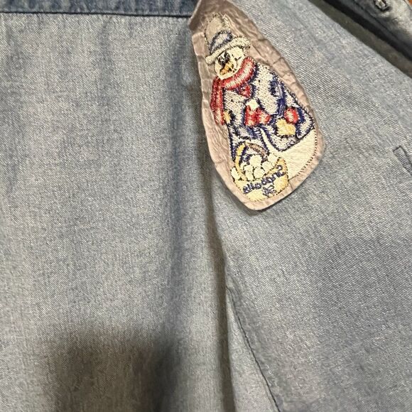 Denim Gear Women’s Long Sleeve Denim Button Up Shirt Embroidered Snowman Size S - Picture 11 of 13